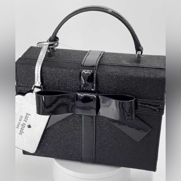 Kate Spade Black Glitter Wrapping Party Satchel | Crossbody Bow Purse | NWT - Picture 3 of 12
